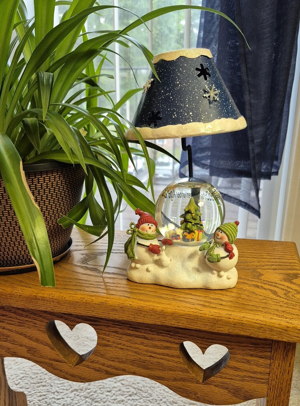 Festive Snowman Tea Light Holder with Snow Globe - Blue Shade